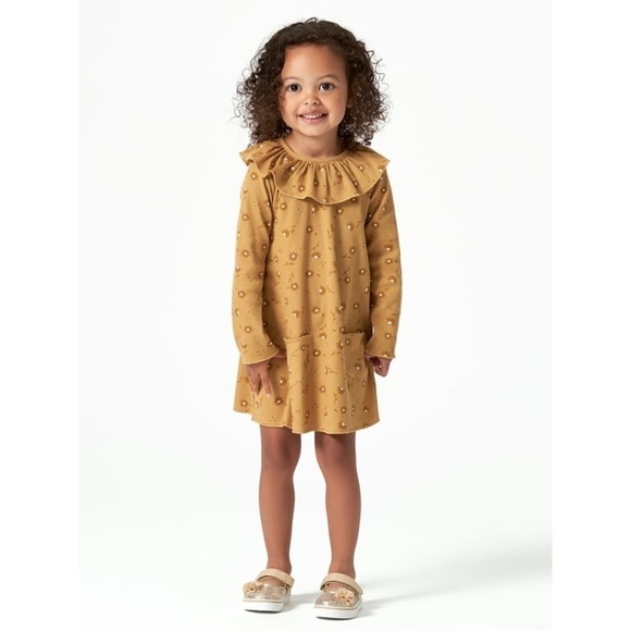 Modern Moments Toddler Girl Ribbed Ruffle Collar Dress with Pockets - Picture 1 of 4